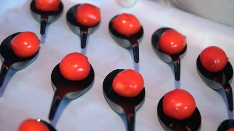 Buffet, snacks are on a tray Video stock 105012640
