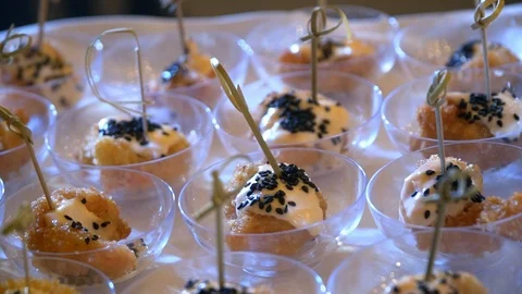 Buffet, snacks are on a tray Stock Footage 105012744