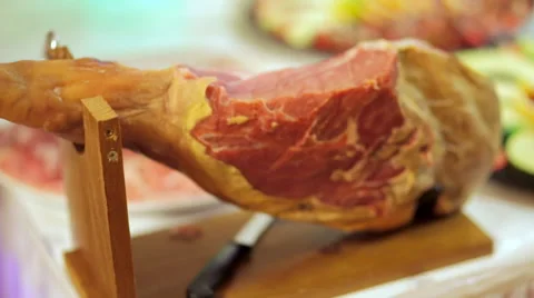 The buffet is on the stand jamon Video stock 67657418