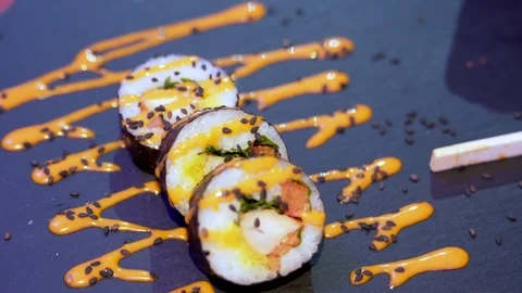 Buffet, sushi is nice on the table Video stock 121894051