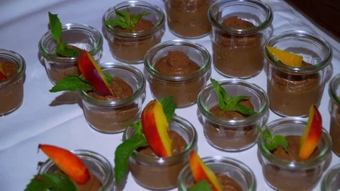 Buffet: sweet dishes are on the table Stock Footage 79382719