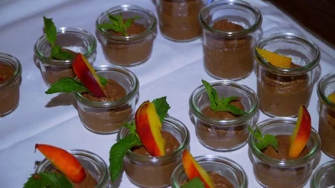 Buffet: sweet dishes are on the table Stock Footage 79385920