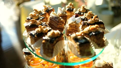 Buffet with sweets on the wedding close up Stock Footage 67644016