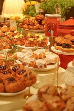 Buffet Table with an Abundant Display of Various Scones and Baked Goods Stock Photos