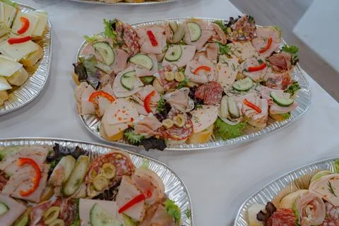 Buffet Table with Assorted Snacks 库存照片