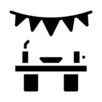 Buffet table with banner icon. Concept of celebration, party, and catering. イラスト素材