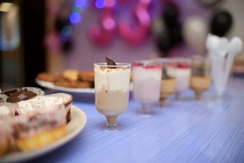 Buffet table at the birthday party proper nutrition on the holiday Stock Photos