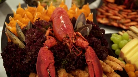 Buffet table different dishes are on the table Stock-Footage 285114335