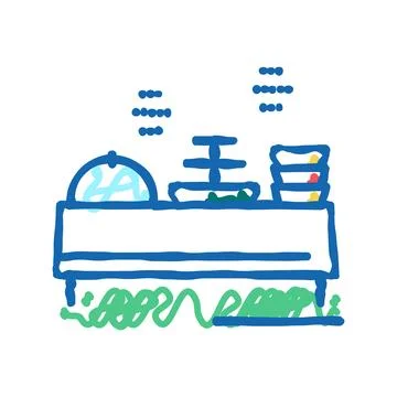 Buffet table with food icon doodle illustration Stock Illustration