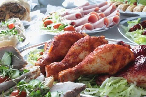 Buffet table food selection Stock Photos