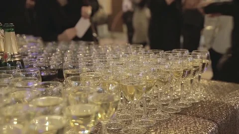 Buffet table with glasses of champagne Stock Footage 72788359
