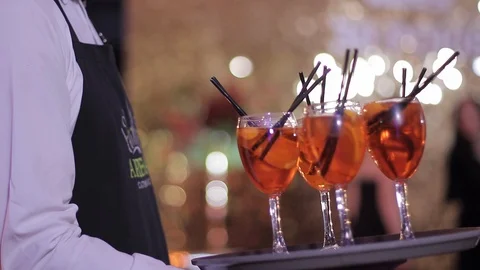 Buffet table with glasses of delicious red wine. Видео 126265394