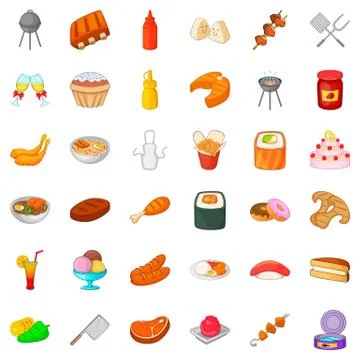 Buffet table icons set, cartoon style イラスト素材