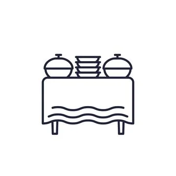 Buffet table line icon on white イラスト素材