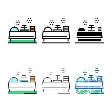 Buffet table multipack with food color icon vector Stock Illustration