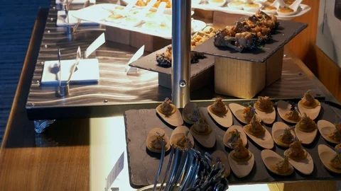 Buffet table, panoramic view. Stock-Footage 89169285