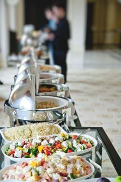 Buffet table with salads Stock Photos