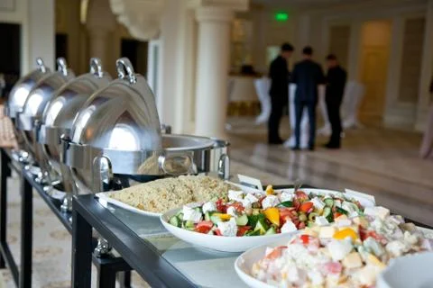 Buffet table with salads 스톡 사진