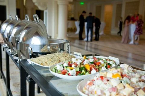 Buffet table with salads Stock Photos