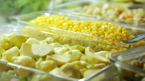 Buffet table with snacks and salads at the party Stock Footage 161072994