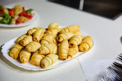 Buffet table with snacks for guests Stock Photos
