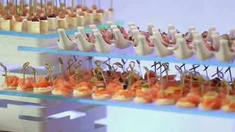 Buffet table with snacks on skewers Stockbeeldmateriaal 155940179