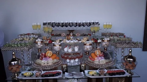 Buffet table, snacks, small sandwiches Stock Footage 127446668