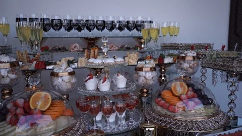 Buffet table, snacks, small sandwiches.Close up Stock Footage 127432368