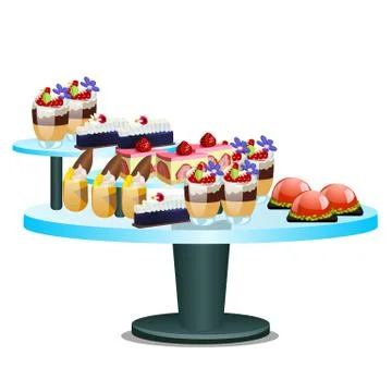 Buffet table with sweet desserts isolated on white background. Vector cartoon Stock Illustration