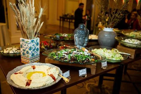 Buffet table with various salads and snacks Foto stock