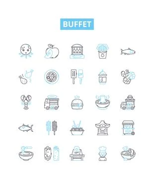 Buffet vector line icons set. Buffet, Catering, Dining, Food, Cuisine, Banquet Ilustração Stock