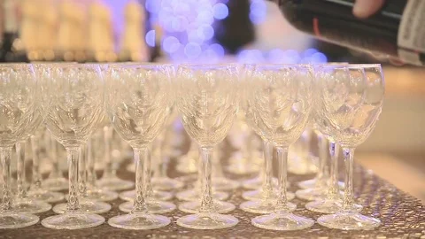 Buffet, wine poured into glasses Stock Footage 72931085
