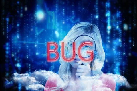 Bug against lines of blue blurred letters falling Illustrazione stock
