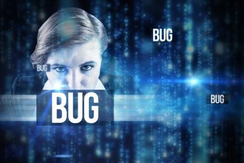 Bug against lines of blue blurred letters falling Illustrazione stock