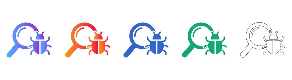 Bug Analysis and Software Debugging Icons Stock Illustration