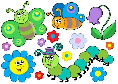 Bug and flower set Stock Illustration