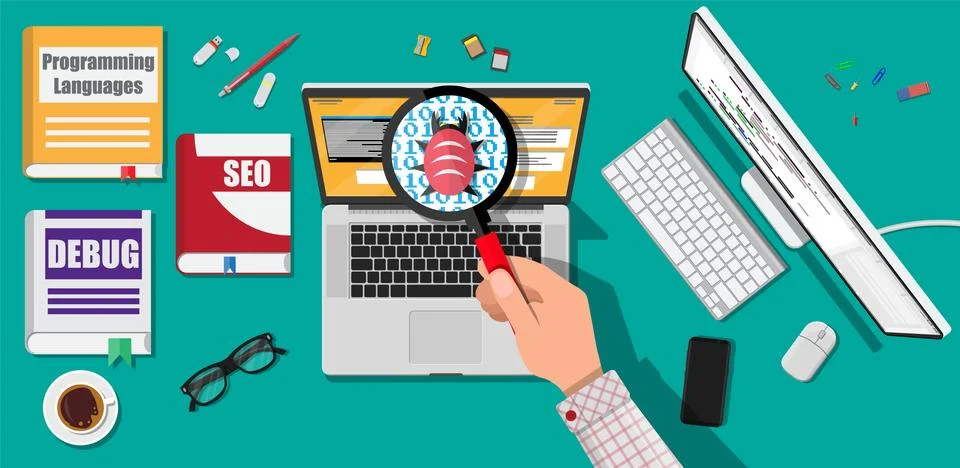 Bug and virus in the programming code 스톡 일러스트