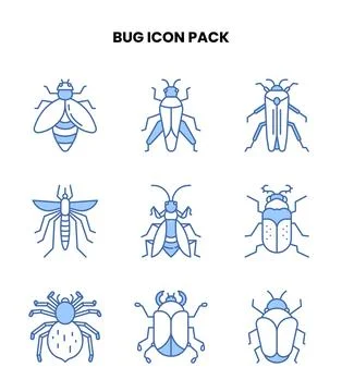 Bug Blue Color Icons Pack Stock Illustration