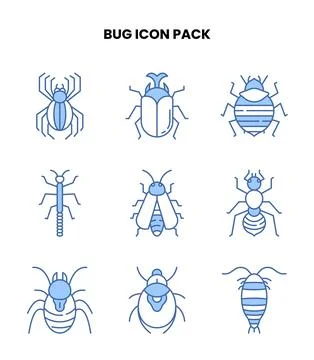 Bug Blue Color Set Icons Pack Stock Illustration
