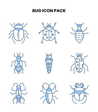 Bug Blue Color Set Icons Pack Stock-Illustration