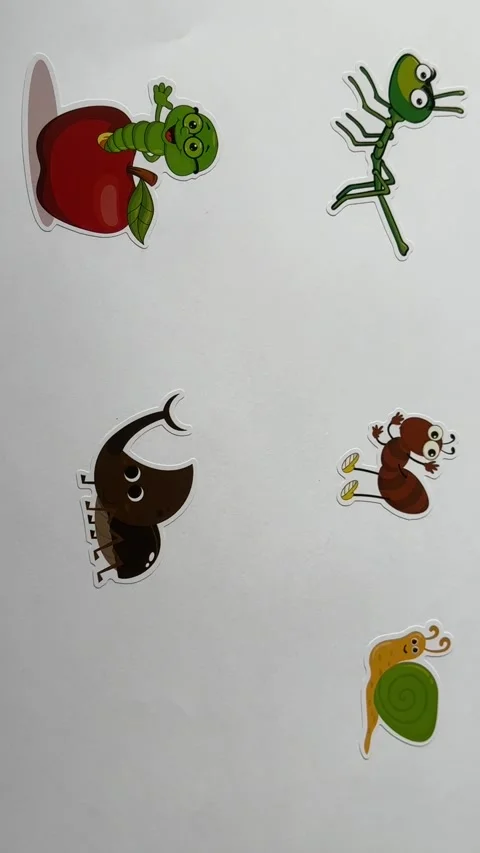 Bug Cartoon Character Stickers on White Background Stock Footage 312865543