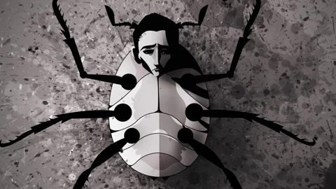 Bug cockroach metamorphosis with human face struggling Stock-Footage 312629429