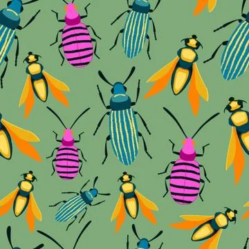Bug colorful seamless pattern. Insect summer background Illustrazione stock