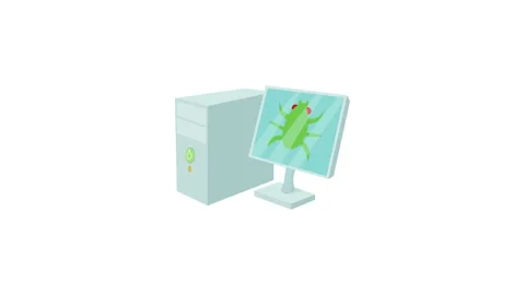 Bug on computer icon animation Stockbeeldmateriaal 168942847