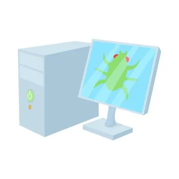 Bug on computer icon, cartoon style 스톡 일러스트