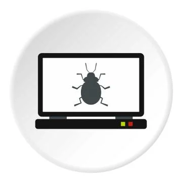 Bug in computer icon, flat style 스톡 일러스트
