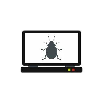 Bug in computer icon, flat style 스톡 일러스트