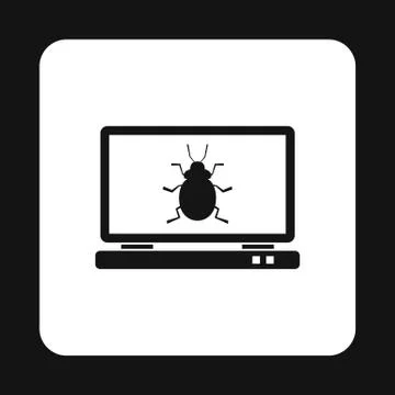 Bug in computer icon, simple style Illustrazione stock
