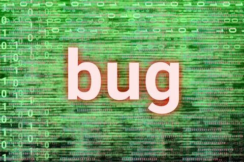 Bug in computer illustration image with blue code lines. Stock Illustration