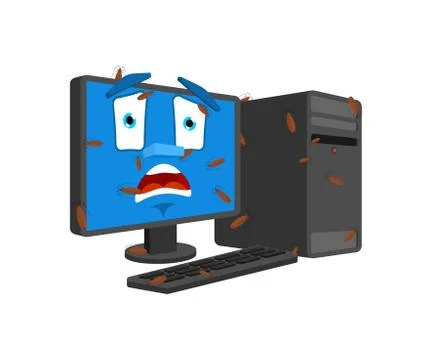 Bug in Computer isolated. Infected by insects PC Cartoon Style. data processo Stock Illustration
